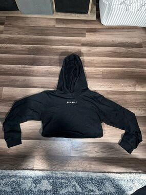 Black Cropped V-Neck Hoodie Sweater